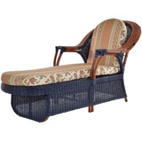 Rattan Liege Safari Ottomane Rattanliege Lounge mit Polster (Dunkelblau - Rost)