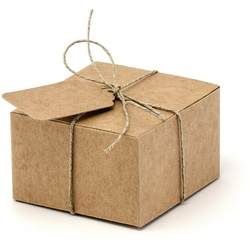 partydeco Geschenkbox, Geschenkbox für Gastgeschenke mit Anhänger 10er Set natur braun beige