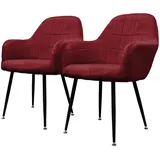 ECD Germany 2er Set Esszimmerstühle mit Rücken- und Armlehnen, Bordeaux, Metall, 60x84x58 cm, Wohnzimmer, Hocker, Sitzhocker