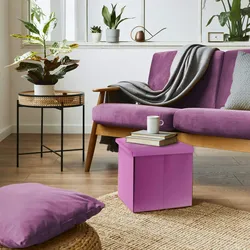 Rebecca Mobili Gepolsterter Hocker aus Holzfaser und violettem Kunstleder