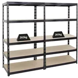 Proregal Mega Deal 2x Schwerlastregal Tiger HxBxT 180 x 100 x 60 cm Fachlast 265 kg 5-Ebenen Schwarz