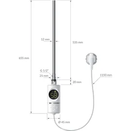 luxebath Heizstab 600W mit Thermostat und LCD Bildschirm