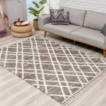 Carpet City Hochflor-Teppich CARPET CITY "Pulpy 540" Gr. 4, grau, B:200cm H:30mm L:290cm, Kunstfaser, Teppiche, Fransenteppich, besonders weich, mit Fransen, Rauten-Optik