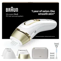 Braun IPL Silk Expert Pro 5 Haarentfernungsgerät Damen, sichtbare Haarentfernung, Designed In Germany, Venus Rasierer, 4 Aufsätze, Alternative zu Laser Haarentfernung, PL5358, weiß/gold