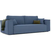 GREKPOL Schlafsofa mit Bettkasten 240x105 - Cord Blau Sofa mit schlaffunktion - Couch mit Schlaffunktion - Sofa 3 Sitzer - Wohnzimmer Couch - Schlafcouch