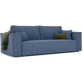 GREKPOL Schlafsofa mit Bettkasten 240x105 - Cord Blau Sofa mit schlaffunktion - Couch mit Schlaffunktion - Sofa 3 Sitzer - Wohnzimmer Couch - Schlafcouch