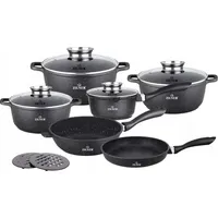 12-tlg Antihaftbeschichtet Kochtopfset Topfset Geschirrset Marmorbeschichtung ZILNER ZL-8528 - Schwarz
