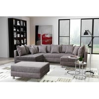 Wohnlandschaft Sofa Couch Ecksofa Eckcouch in Gewebestoff hellgrau Minsk XXL