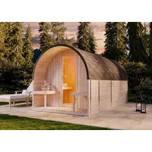 FinnTherm Fasssauna ScandiPod Deluxe, Fasssauna 2 Sitzbänke aus Holz ... Sauna mit 42 mm Wandstärke, Außensauna Mit Montagematerial - FinnTherm