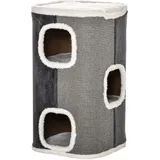 PawHut Katzenbaum Kratztonne mit 3 Ebenen, Spanplatte, samtartiges Polyester, Sisal, Grau+Weiß, 40x40x74cm Aosom