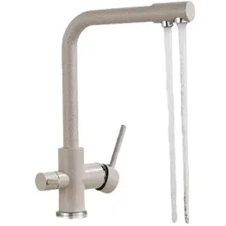 KLARWERK FELIX | 3 Wege Premium Beige Sandfarben Trinkwasser Armatur | Edelstahl Osmose Wasserhahn Küche |Mischbatterie - 360 Grad | Filter 3 Anschlüsse Gastro