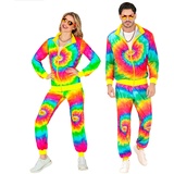 W WIDMANN MILANO Party Fashion - Kostüm Trainingsanzug, Neon psychedelisch Hippie Party, für Damen oder Herren, 80er Jahre Outfit, Jogginganzug - S