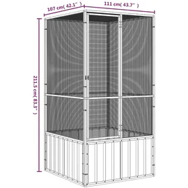 vidaXL Vogelkäfig Grau 111x107x211,5 cm Verzinkter Stahl