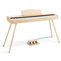Donner DDP-80 Digitalpiano mit 88 gewichteten Tasten, Hammermechanik II, Elektrisches Klavier in voller Größe für Zuhause mit Ständer, Dreifachpedal, MIDI-Anschluss, Helle Holzfarbe