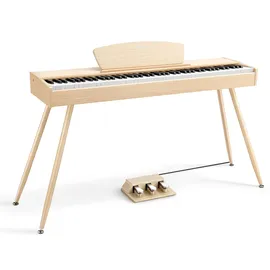 Donner DDP-80 Digitalpiano mit 88 gewichteten Tasten, Hammermechanik II, Elektrisches Klavier in voller Größe für Zuhause mit Ständer, Dreifachpedal, MIDI-Anschluss, Helle Holzfarbe