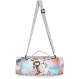 Einhorn Mädchen Ballon Picknickdecke wasserdicht Kreative Runde Picknick-Matte Kampierende Strand Yoga Decken Matten im Freien Faltbar Leicht Matte Decke mit Tragegriff (148cm x 148cm)