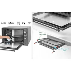 ICQN Minibackofen 60 Liter XXL mit Umluft, Drehspieß, Emailliert, Anthrazit