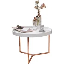 KADIMA DESIGN Sofatisch LIA Rund: Retro Stil, Metallgestell, abnehmbares Tablett, Anti-Rutsch-Noppen, Gold/Schwarz oder Kupfer/Weiß.