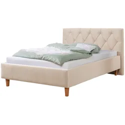 Polsterbett "Sunley 100", beige (beige, natur), B:163cm L:210cm, Struktur (100% Polyester), Strukturstoff (100% Polyester), GUIDO MARIA KRETSCHMER HOME & LIVING, Betten, Kreuzsteppung, Kopfteilhöhe 102 cm, ohne oder mit Matratze/Lattenrost