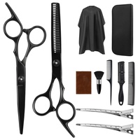 Friseurscheren-Set, haarschneideschere,11-teilig,bestehend aus Haarschere und Effilierschere, geeignet für Damen, Herren und Kinder, mit Friseurumhang(Schwarz)