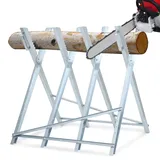 Herrselsam Sägebock Metall verzinkt, Kettensägen Klappbar Sägegestell, Tragfähigkeit max. 150kg, Holzsägebock Säge Kettensägebock Holzbock, 81x80x80CM Silber