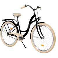 Milord. 26 Zoll 1-Gang, schwarz und Creme, Komfort Fahrrad mit Rückenträger, Hollandrad, Damenfahrrad, Citybike, Cityrad, Retro, Vintage