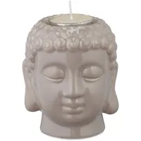 Relaxdays Buddha Teelichthalter, Keramik, Buddha-Kopf für Teelicht, Zen-Deko für Wohnzimmer & Bad, Feng Shui Deko, grau,