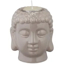 Relaxdays Buddha Teelichthalter, Keramik, Buddha-Kopf für Teelicht, Zen-Deko für Wohnzimmer & Bad, Feng Shui Deko, grau,