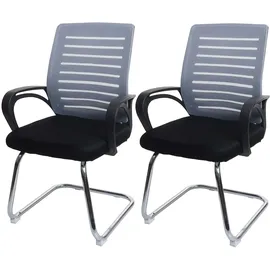 Mendler 2er-Set Konferenzstuhl HWC-K51, Besucherstuhl Freischwinger, 150kg belastbar Stoff/Textil ~ grau