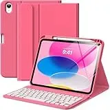 MoKo Hülle mit Tastatur für iPad A16 11 Generation 2025/10 Generation 2022(11/10.9 Zoll), TPU Schutzhülle, iPad 10. Gen Hülle mit Pencil Halter und magnetisch Abnehmbarer Tastatur mit QWERTY, Rosa
