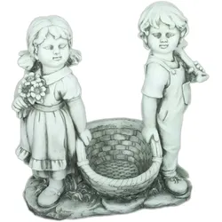 Garten Deko Figur Statue Gartenfigur Junge & Mädchen mit Korb
