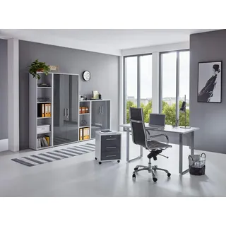bmg-moebel.de Büromöbel komplett Set Arbeitszimmer Office Edition Mini in Lichtgrau/Anthrazit Hochglanz (Set 4)