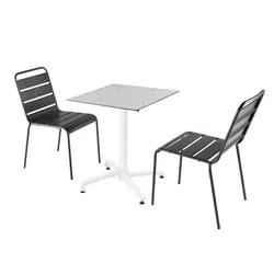 Oviala Business Terrazzo Laminat Terrassentisch Set und 2 Stühle grau