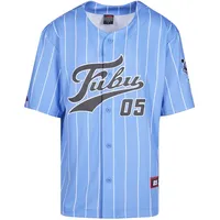 FUBU T-Shirt "Fubu Herren", Herren, Gr. XXS, light blau, weiß, 100% Polyester, bedruckt, loose fit, V-Ausschnitt, Shirts T-Shirt