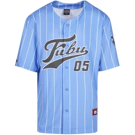FUBU T-Shirt "Fubu Herren", Herren, Gr. XXS, light blau, weiß, 100% Polyester, bedruckt, loose fit, V-Ausschnitt, Shirts T-Shirt