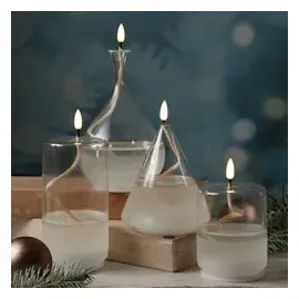 MARELIDA LED Kerze im Glas Öllampe Flüssigwachs Optik flackernd Timer H: 13cm rund