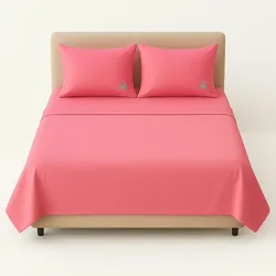 Benetton - 4-teiliges Doppelbett-Set: Bettlaken (240x280cm), Spannbettlaken (160x200cm), 2 Kissenbezüge (50x85cm), 100 % Baumwolle, Rosa