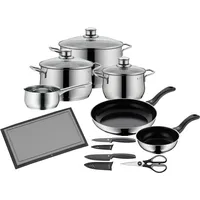 WMF Diadem Plus Topf-Set 6-tlg. 3 x Fleischtopf + 2 x Bratpfannen + Stielkasserolle inkl. Schneidebrett + 2 Messer + 1 Schere