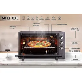 ICQN Minibackofen 60 Liter XXL mit Umluft, Drehspieß, Emailliert, Anthrazit