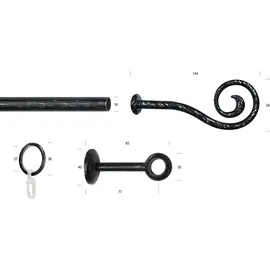 GARESA Gardinenstange GARESA "ESPERANCA", schwarz, L:160cm Ø:16mm, Metall, Gardinenstangen, rustikale Vorhanggarnitur, verlängerbar, Eisen, Endk. Spirale