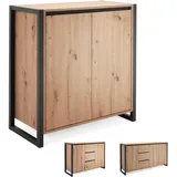 Newfurn Kommode Anthrazit Wildeiche Sideboard Vintage Industrial - 80x88x40 cm (BxHxT) - Highboard Anrichte - Wohnzimmer Schlafzimmer Flur Esszimmer