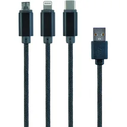 2er-Set 3in1 USB-Ladekabel - Universelles Multi-Ladekabel für Android-Smartphones, iPads, iPhones - 100 cm, Lightning, Micro-USB, USB-C - geflochten - 5V