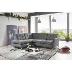 Ecksofa DIE PLANBAR "MP-IN20016 L-Form mit Federkern-Polsterung", grau, B:242cm H:87cm T:116cm, 100% Polyester, Sofas, wahlweise mit Kopfstützen und Bettfunktion, mit Federkern-Polsterung