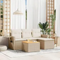 SECOLI Balkon Lounge Balkonmöbel Keiner Sofa Outdoor Gartensofa 3-Sitzer Gartenmöbel-Set Ecksofa Garten Balkonlounge Rattan Polyrattan Lounge Gartenlounge Terrassenmöbel Beige 5-tlg-Type-218