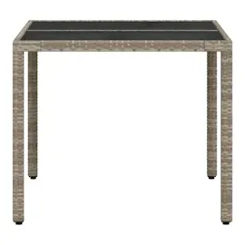 vidaXL Gartentisch mit Glasplatte Hellgrau 90x90x75 cm Poly Rattan