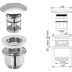 ASW Design-Exzentergarnitur 105609 1 1/4" x Ø 63 mm, mit Fangkorb, Ø 66 mm, verschließbar