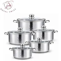 Kochtopfset 10-teilig – Edelstahl – Induktion – Glasdeckel – Für alle Herdarten – Verschiedene Größen – Spülmaschinengeeignet – R... - Silber