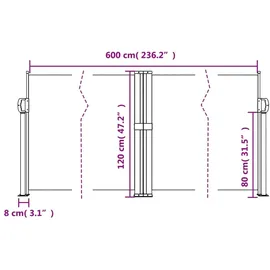 vidaXL Seitenmarkise 120 x 600 cm Taupe Polyester