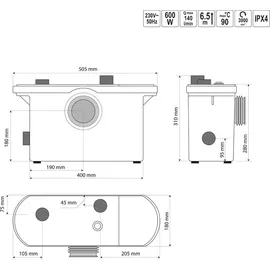 Yato Wasserpumpe WAVE WC-PUMPE 600W MIT MAHLWERK
