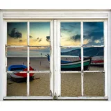 Queence Wandsticker QUEENCE "Boote am Strand", bunt, B:40cm H:60cm T:0,1cm, Wandtattoos, Wandsticker, Wandbild, selbstklebend, 3D, Fenster